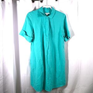 Chicos 2 Womens 12 Blue Short Sleeved Linen Polo Knee Length Dress